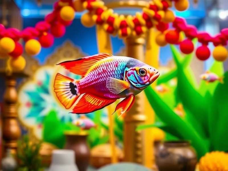 Tropical Fish Fantasy India Main Banner Tropical Fish Fantasy India Banner - Showing Colorful Indian Aquarium with Festival Decorations